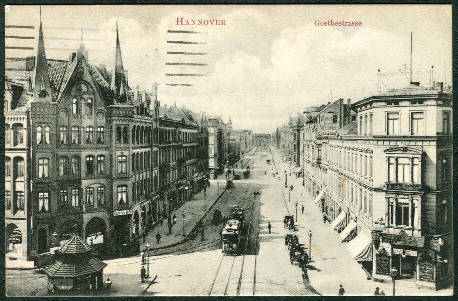 F. Astholz jun. AK 0681 Hannover Goethestraße Bildseite Reitwallstraße Georgstraße 3, Blick in Richtung Goetheplatz August Göbelhoff Julius Kauffmann & Co. Möbelfabrik Wellhausen