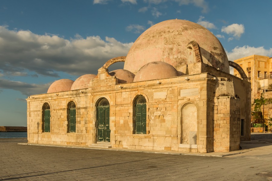 Former mosque harbour Chania evening sun