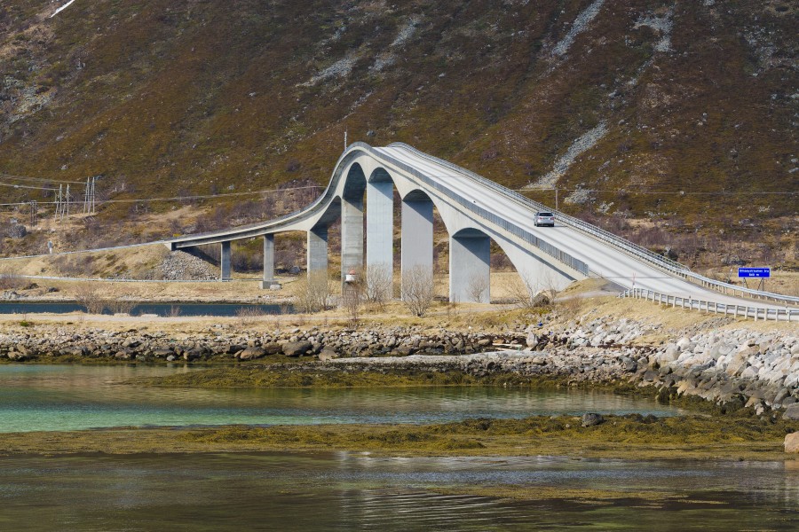 Gimsøystraumen Bridge in Vågan, Lofoten, Norway, 2015 April