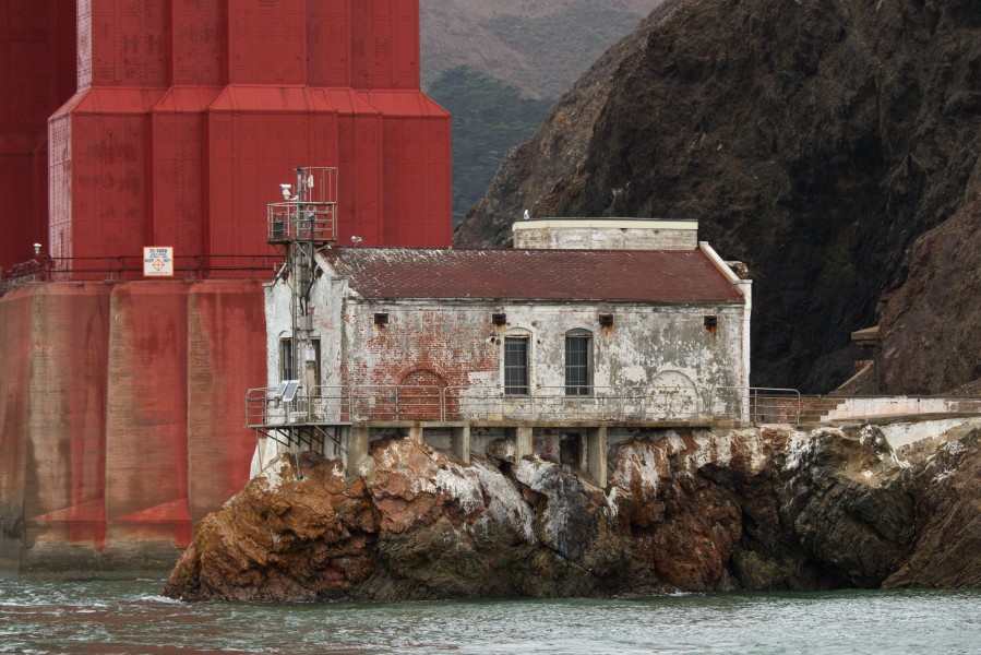 Lime Point Light Station beneath the Golden Gate Bridge
