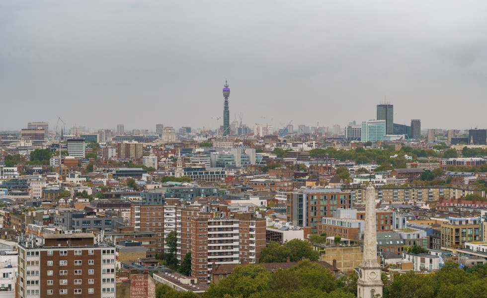 Looking west from the terrace of the White Collar Factory, Old Street, 2018-09-22