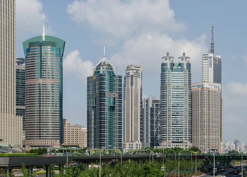 Minor skyscrapers in Lujiazui, Shanghai as seen from Lujiazui Pedestrian Bridge 20120602 1