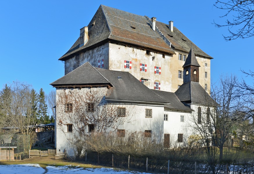 Moosburg Schloss 1 Schloss S-Flügel mit Schlosskapelle SW-Ansicht 26012015 9083
