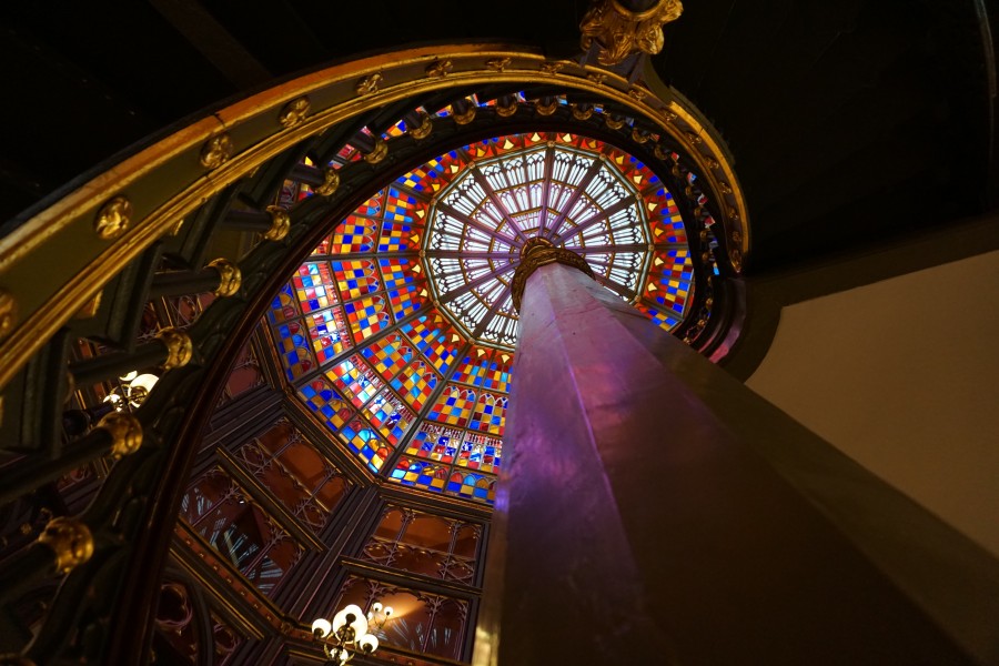 Old Louisiana State Capitol stained glass dome, view from ground floor