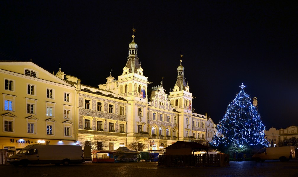 Pardubice (Pardubitz) - town hall by night