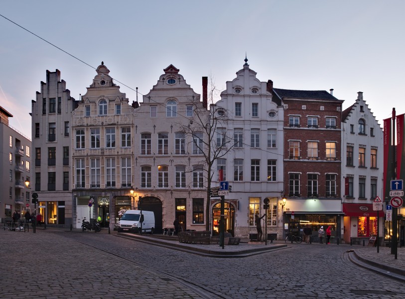 Place de la Vieille Halle aux Blés (looking South-West) during the evening civil twilight in Brussels, Belgium (DSCF4309)