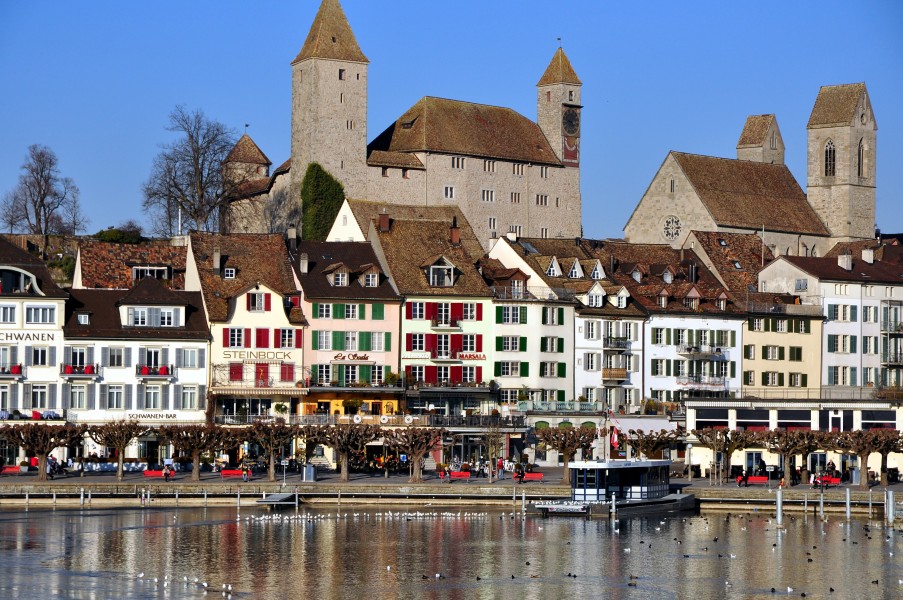 Rapperswil - Hafen-Seequai - Schloss - Stadttpfarrkirche - Seedamm 2012-01-16 15-18-42