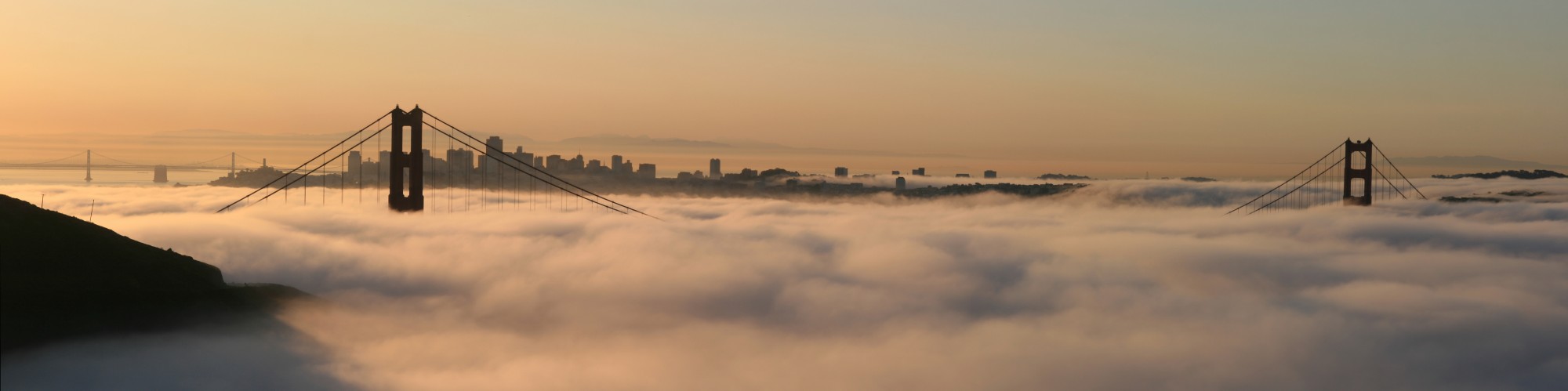 San Francisco with two bridges and the fog