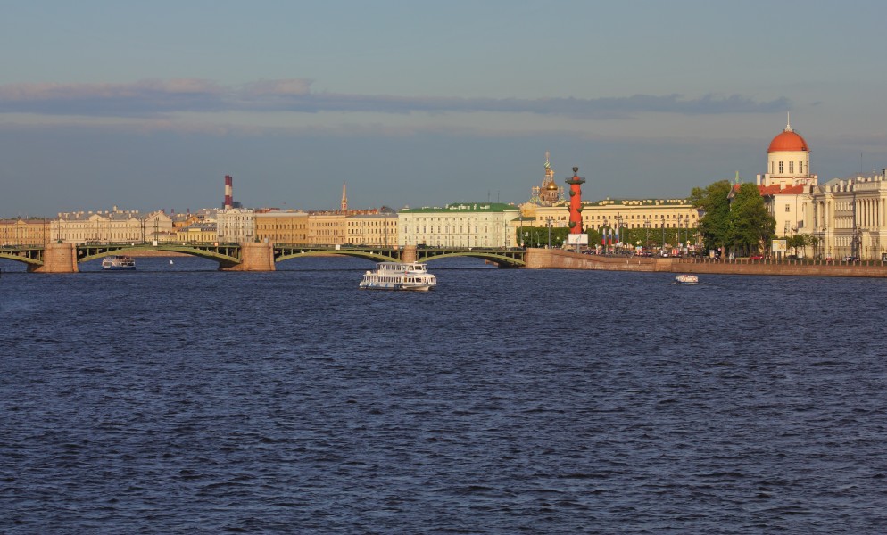 Spb Evening view on Little Neva and Exchange Bridge