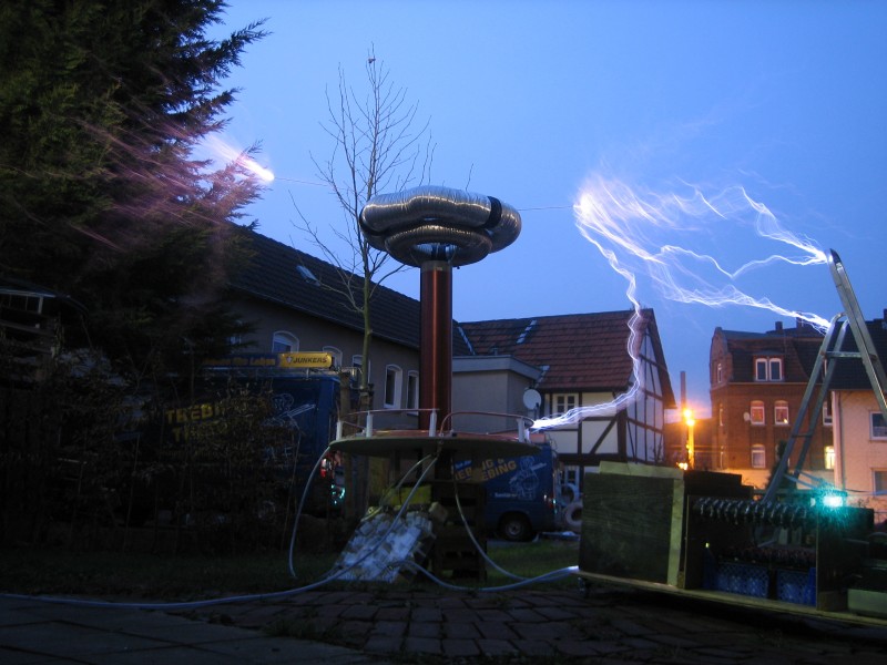 Tesla Coils spark hits ladder