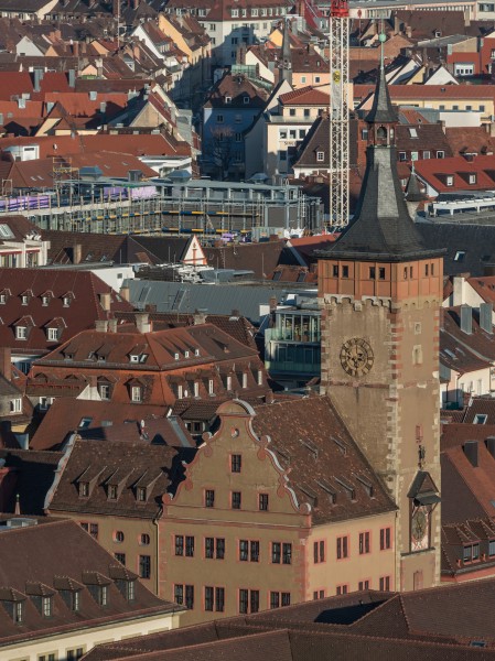 Würzburger Rathaus as seen from Festung Marienberg 20140112 3