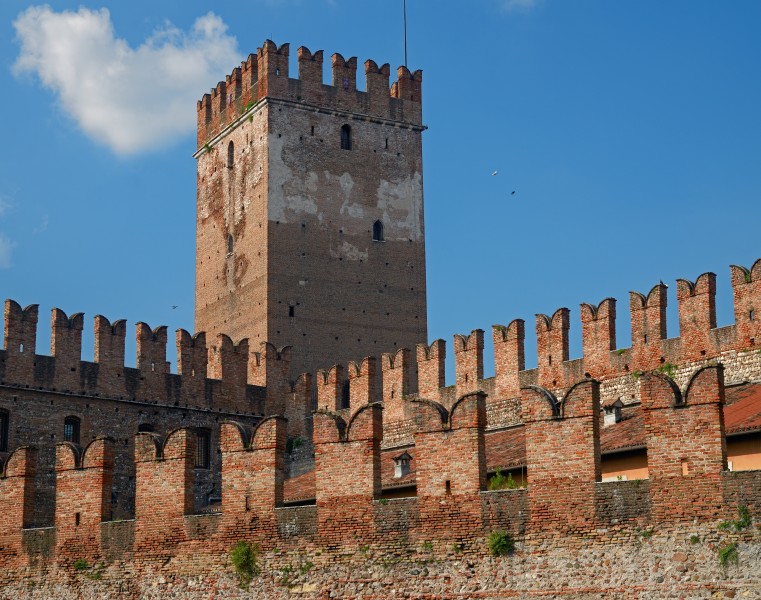 Walls and the tower of Castelvecchio. Verona, Italy