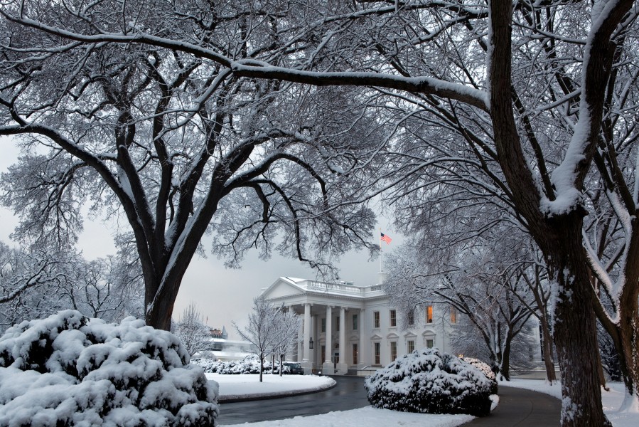 White House in winter snow
