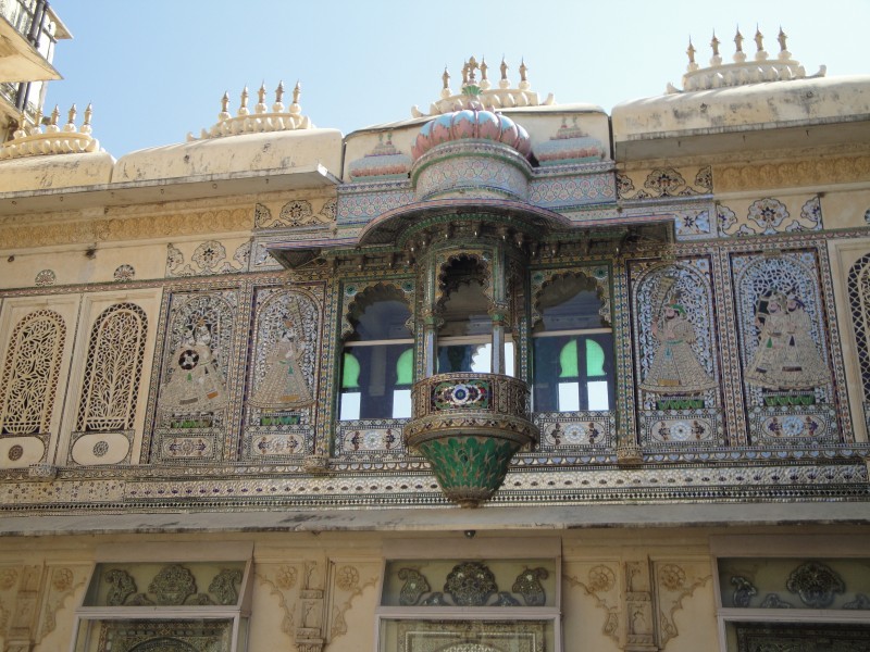 Windows on the in Mor Chowk wall, City Palace. Udaipur