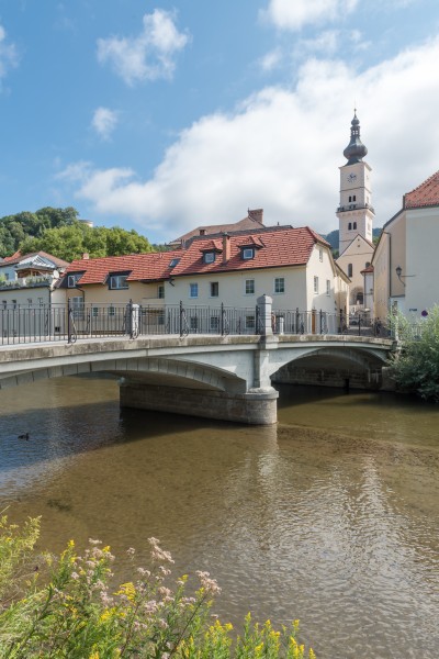 Wolfsberg Radlsteg und Kollnitzergasse mit Pfarrkirche hl Markus 26082015 6951