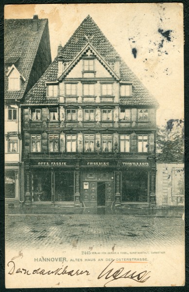 Zedler & Vogel PC 02445 Hannover, Altes Haus an der Osterstraße, Bildseite Ofenfabrik C. H. Brauns