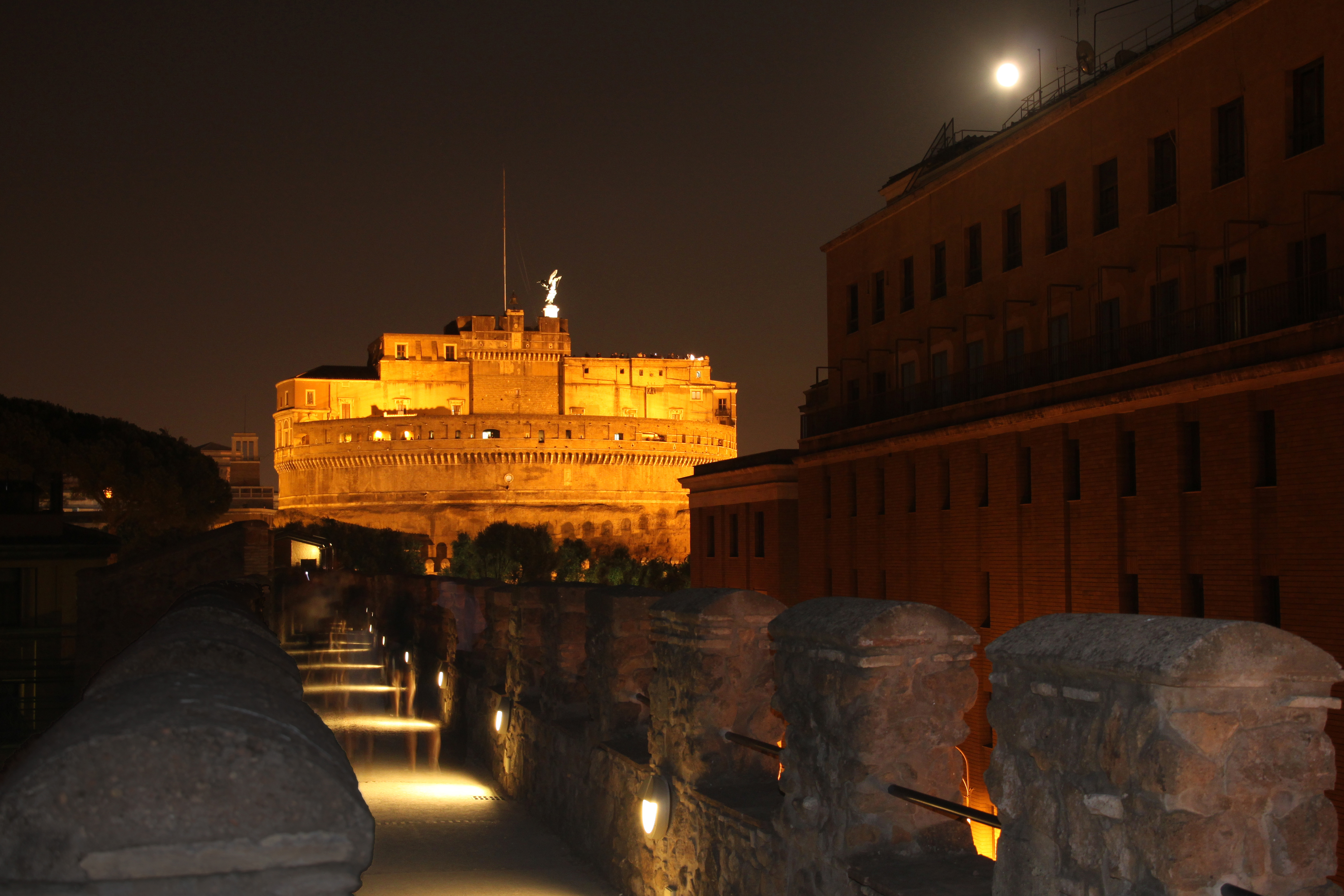Rome - Passetto di Borgo and Castel Sant'Angelo by night 0990