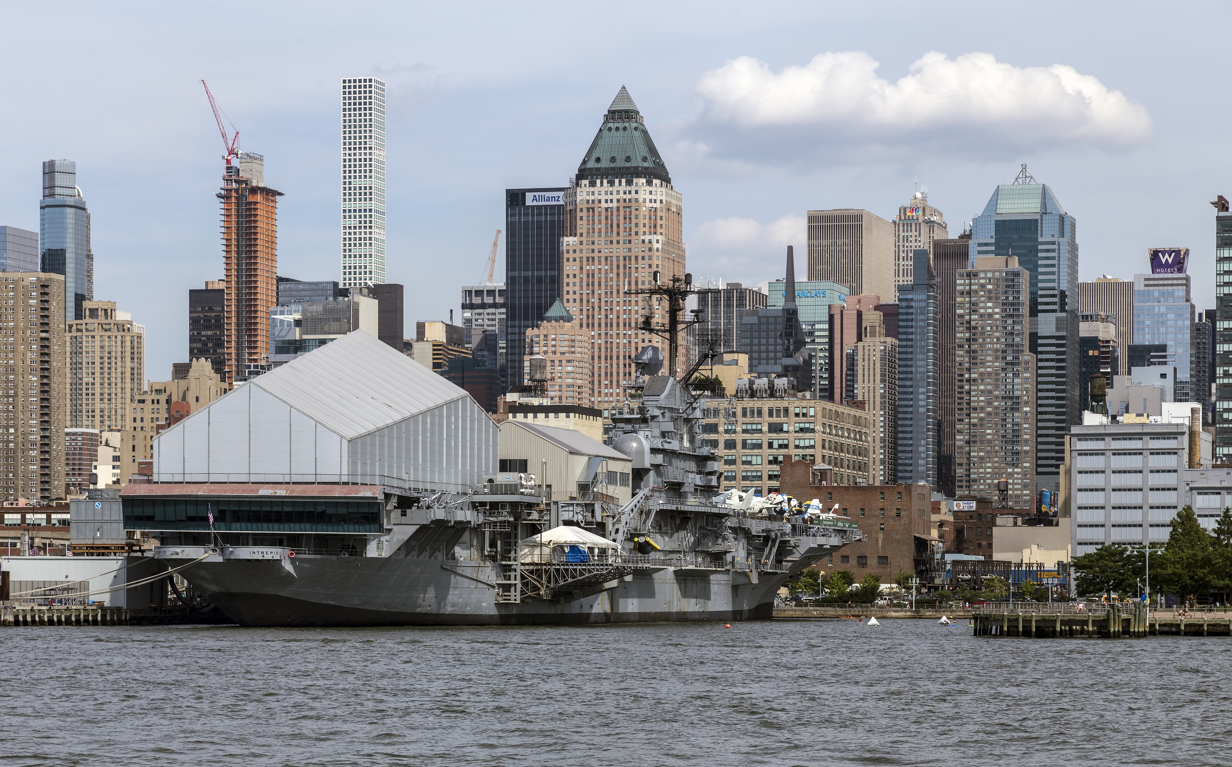 Intrepid and west side Manhattan skyline NY1