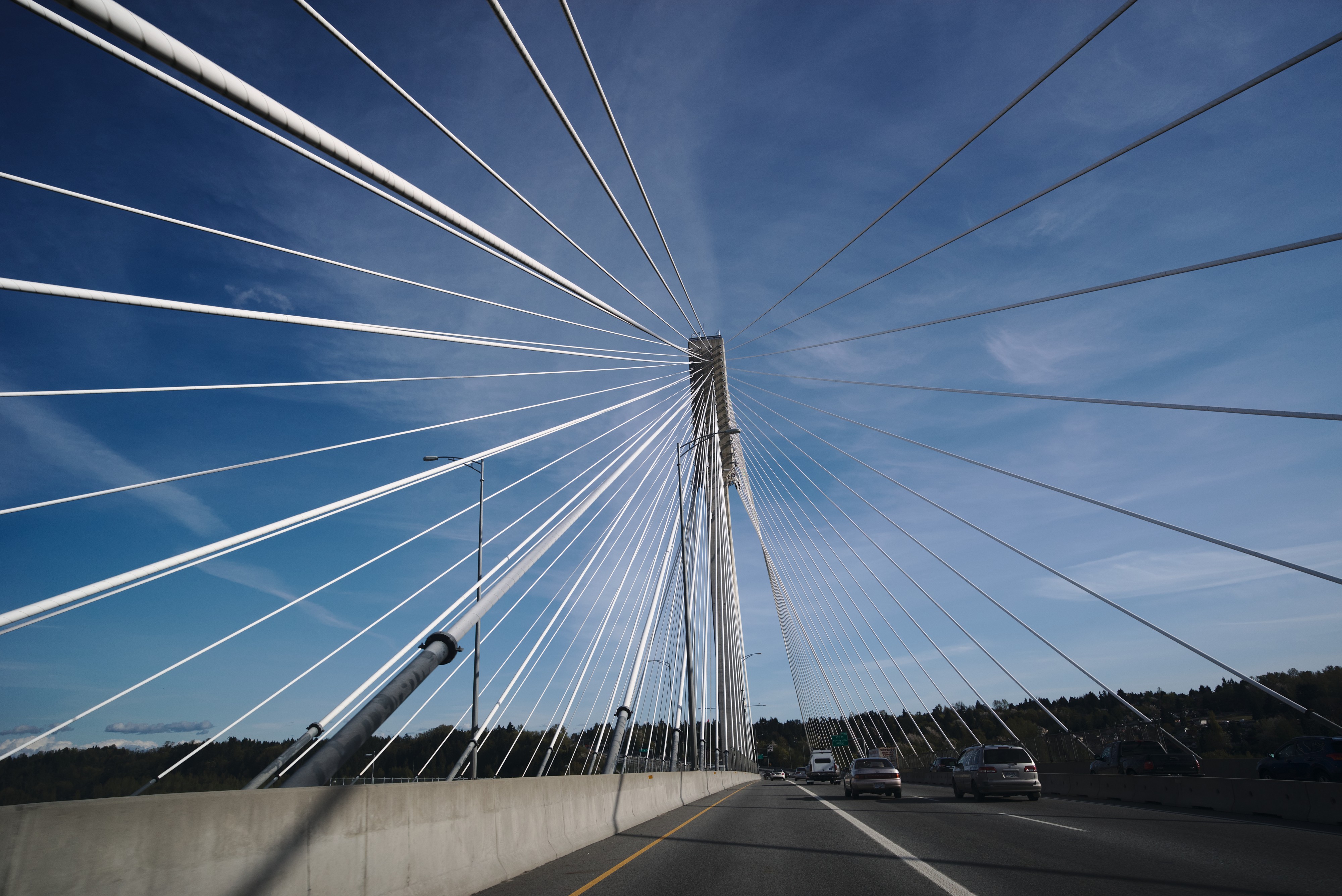 Looking up while driving over the Port Mann Bridge