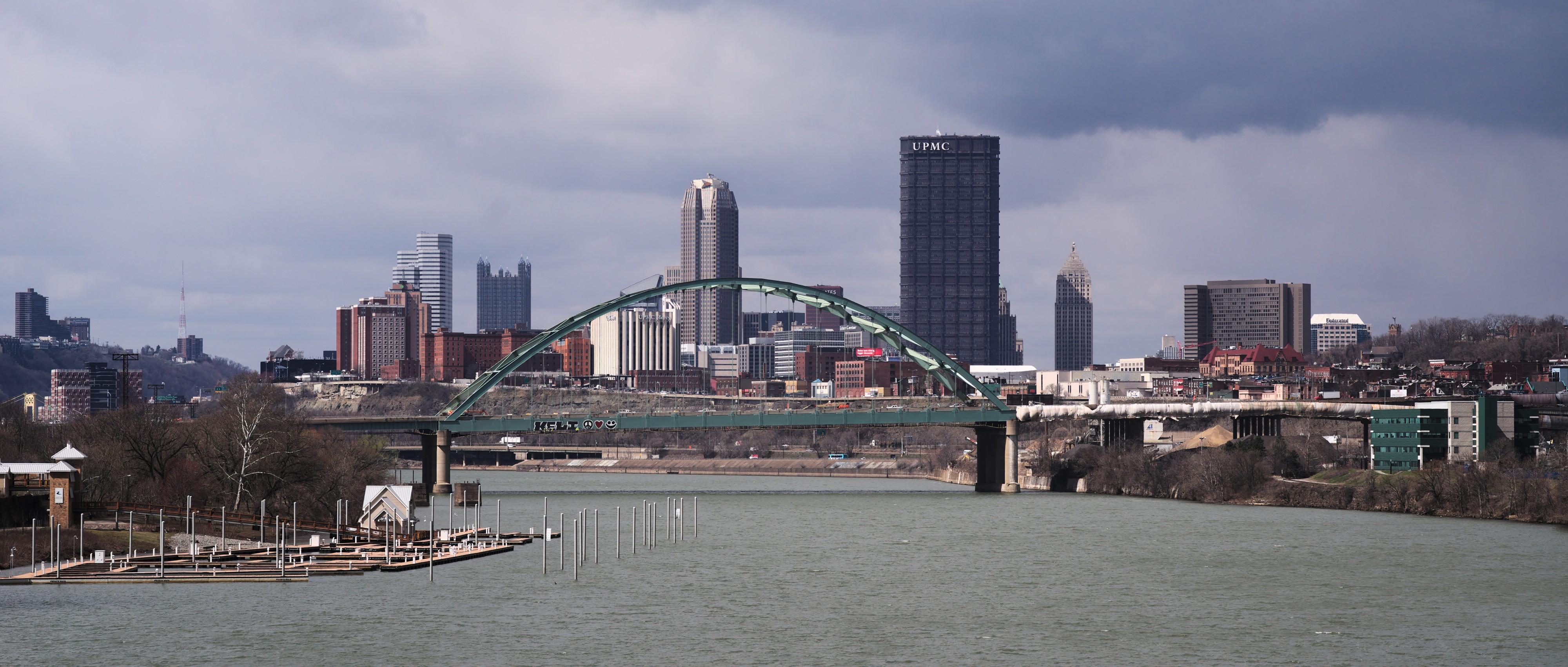 Pittsburgh skyline and Birmingham Bridge seen from Hot Metal Bridge