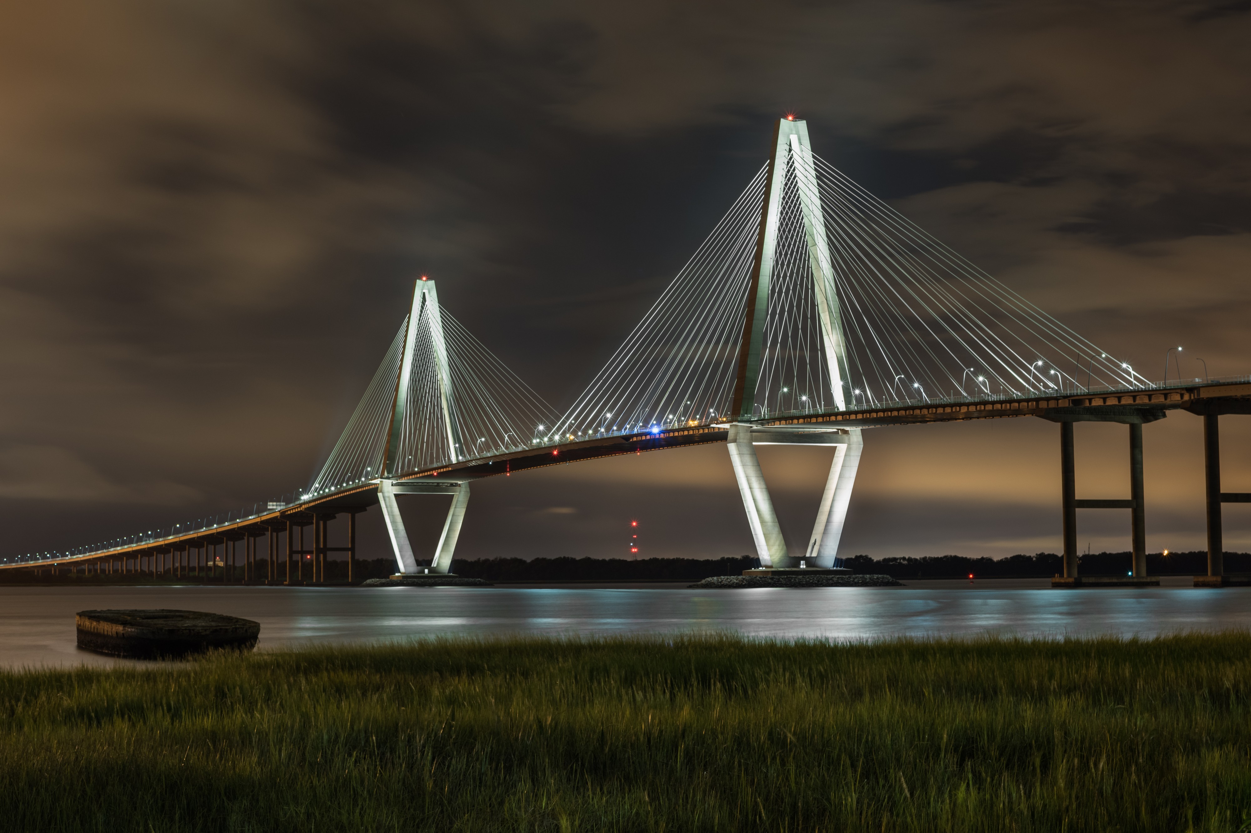 Ravenel Bridge at night from Mt Pleasant