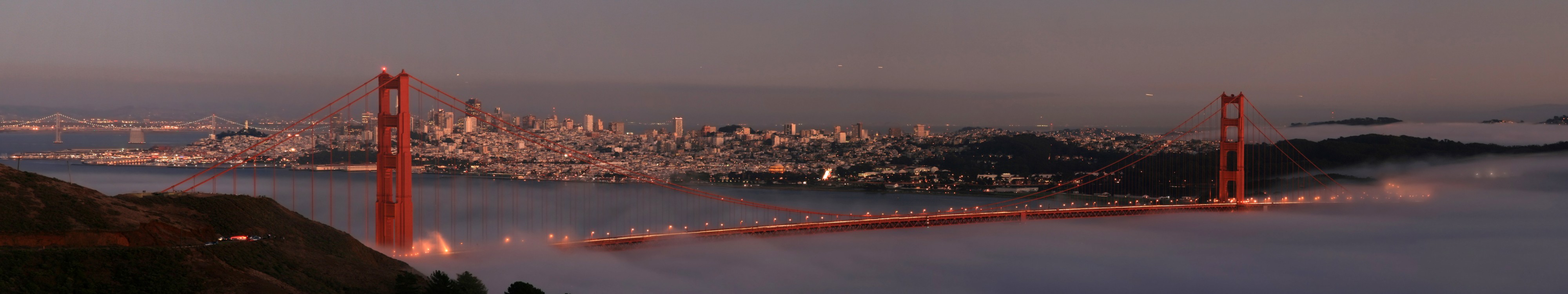 San Francisco with two bridges and the low fog