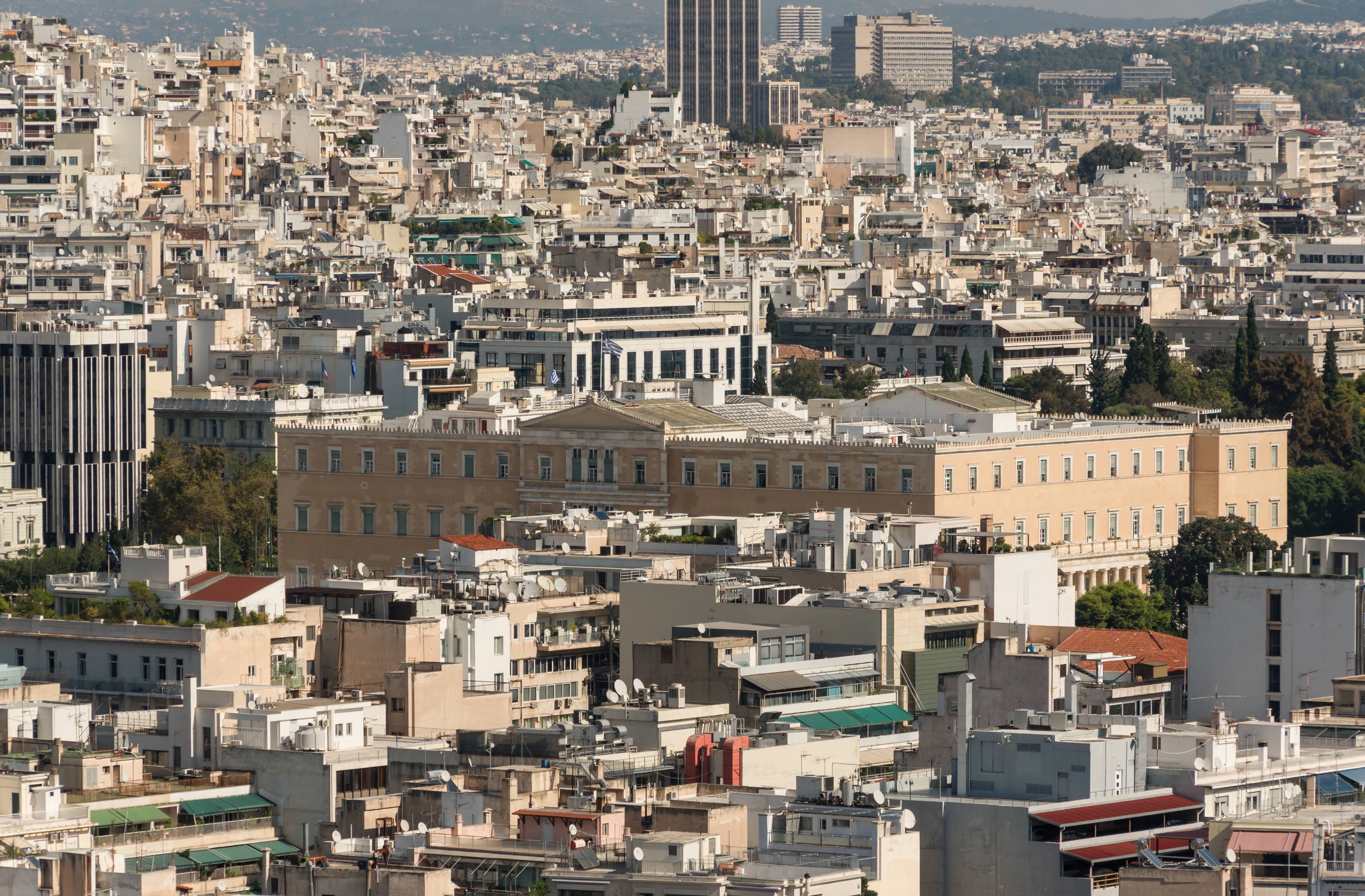 Vouli greek Parliament Athens Greece from Acropolis