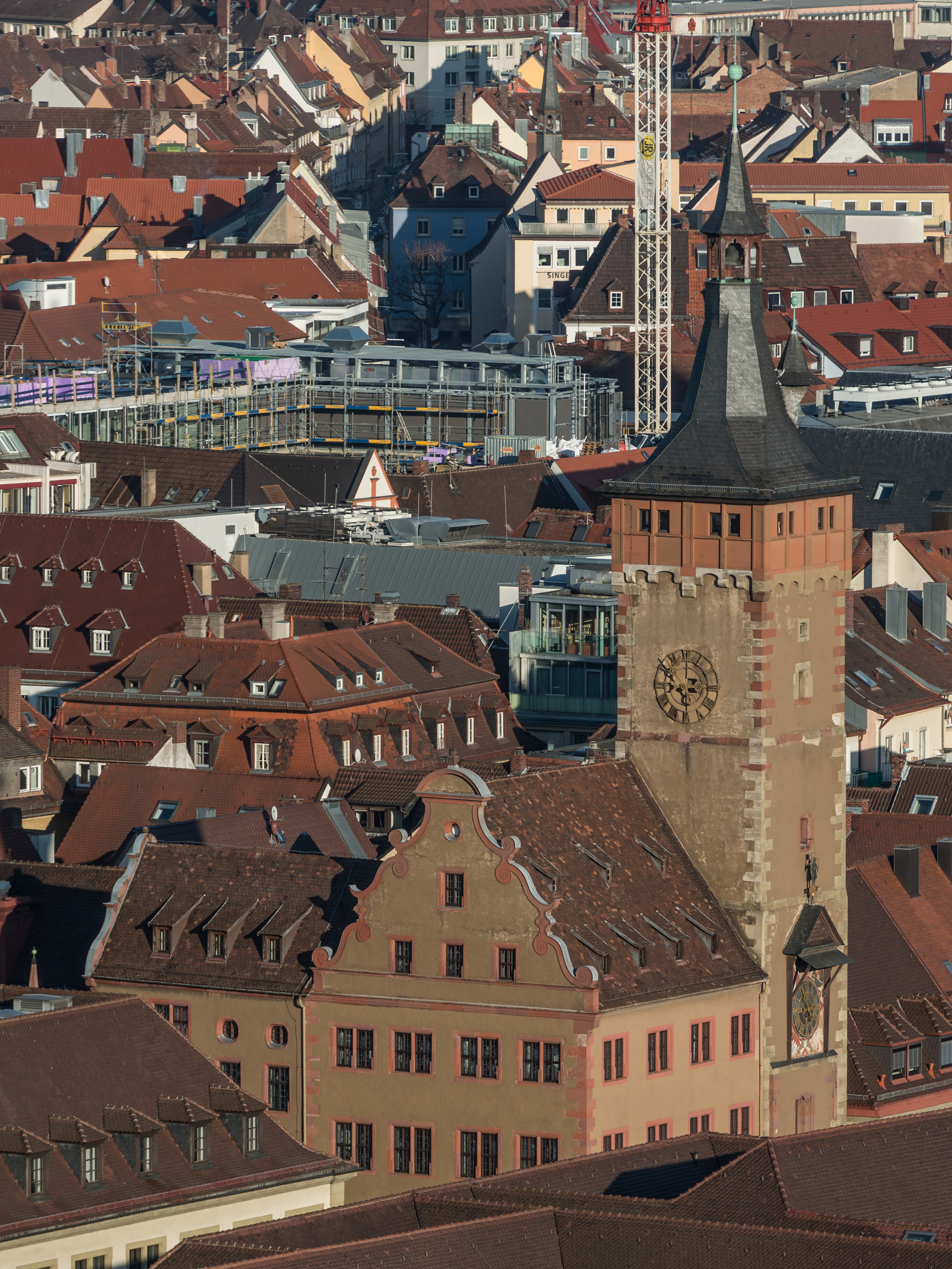 Würzburger Rathaus as seen from Festung Marienberg 20140112 3
