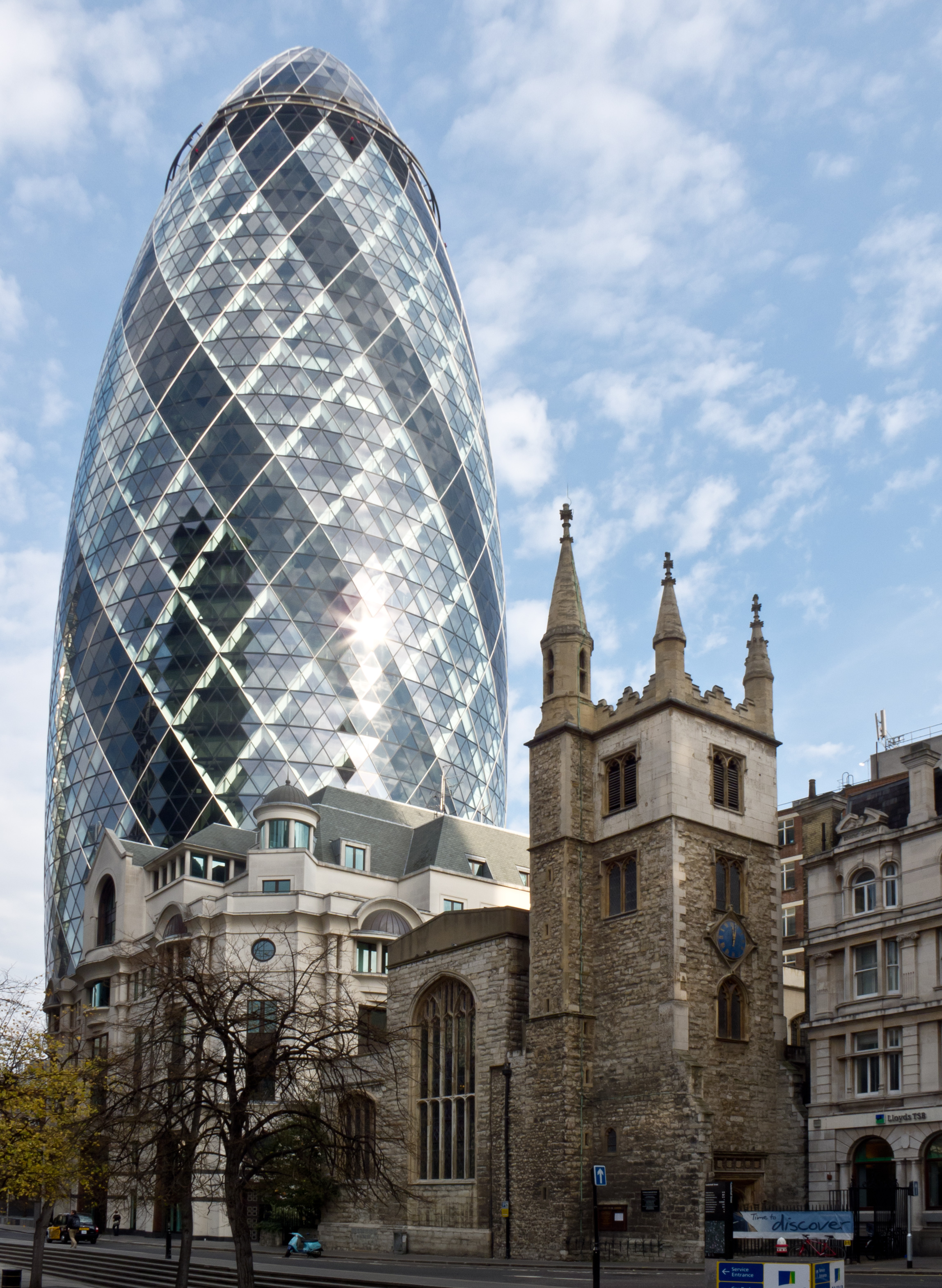 30 St Mary Axe (Swiss Re Building) and St Andrew Undershaft church