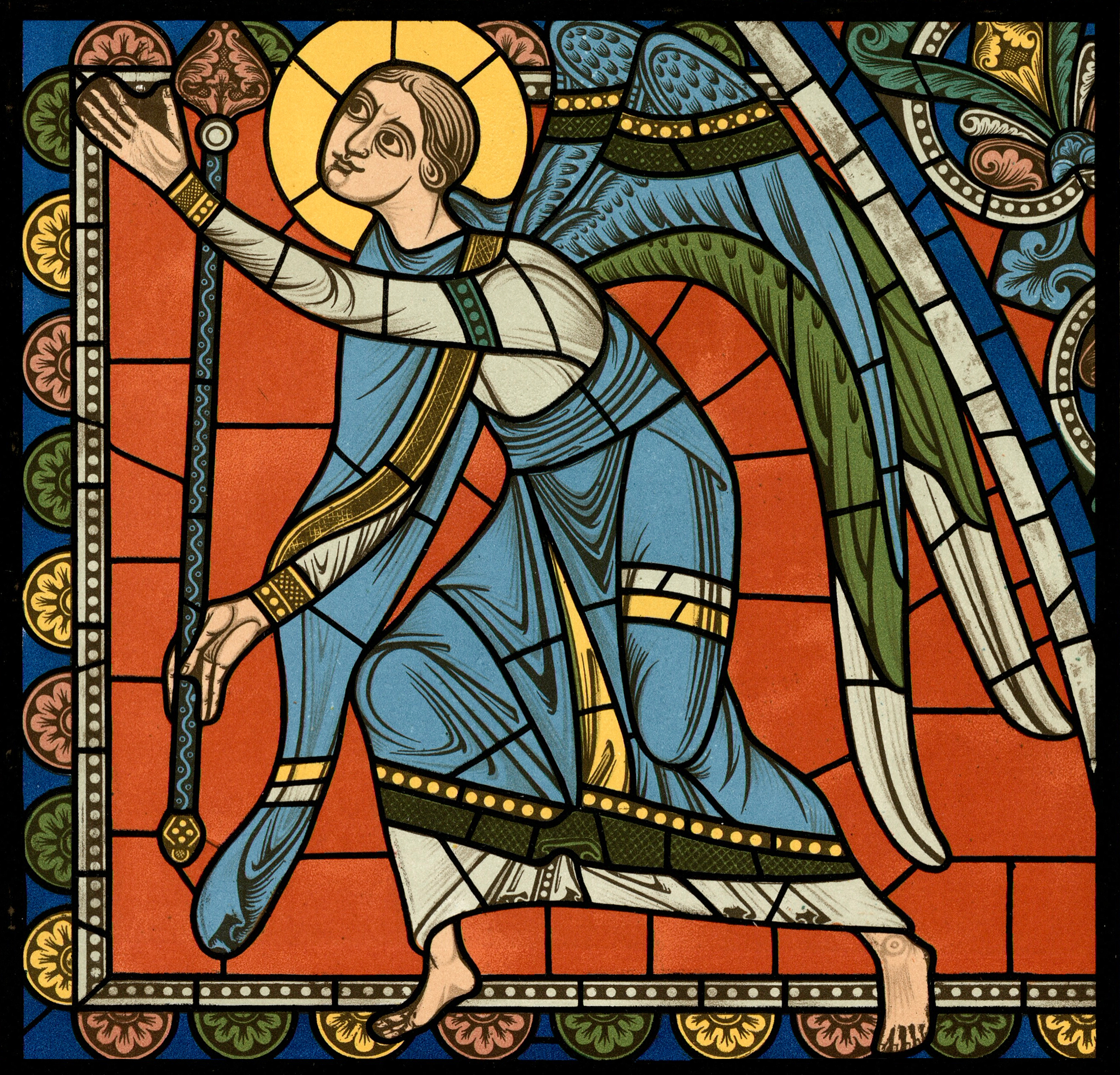 Chartres VITRAIL DE LA VIE DE JÉSUS-CHRIST Motiv 27 sommet de la fenêtre figure de la Sainte Vierge tenant son Fils sur ses genoux