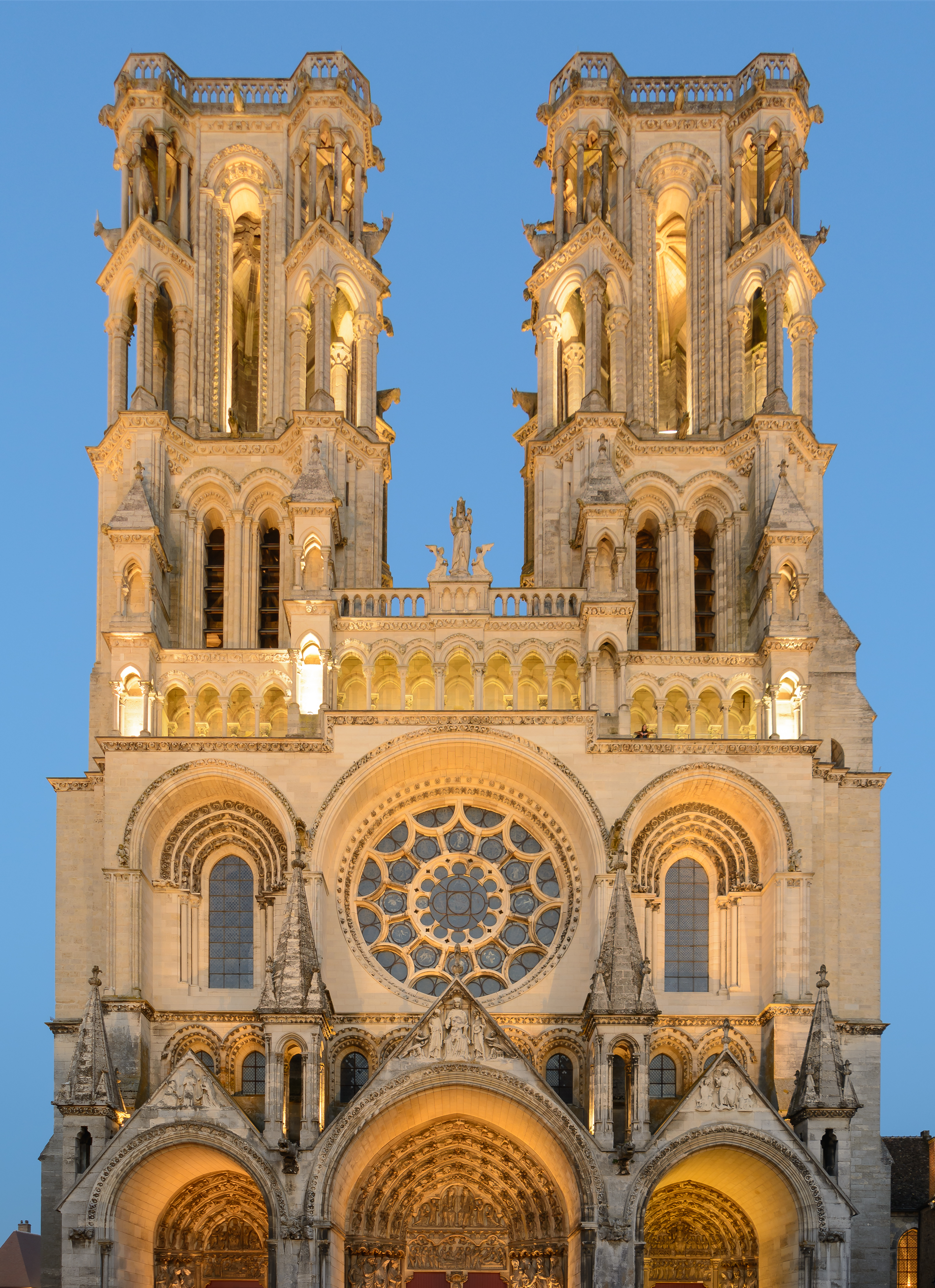 Laon Cathedral West Facade Blue Hour 01