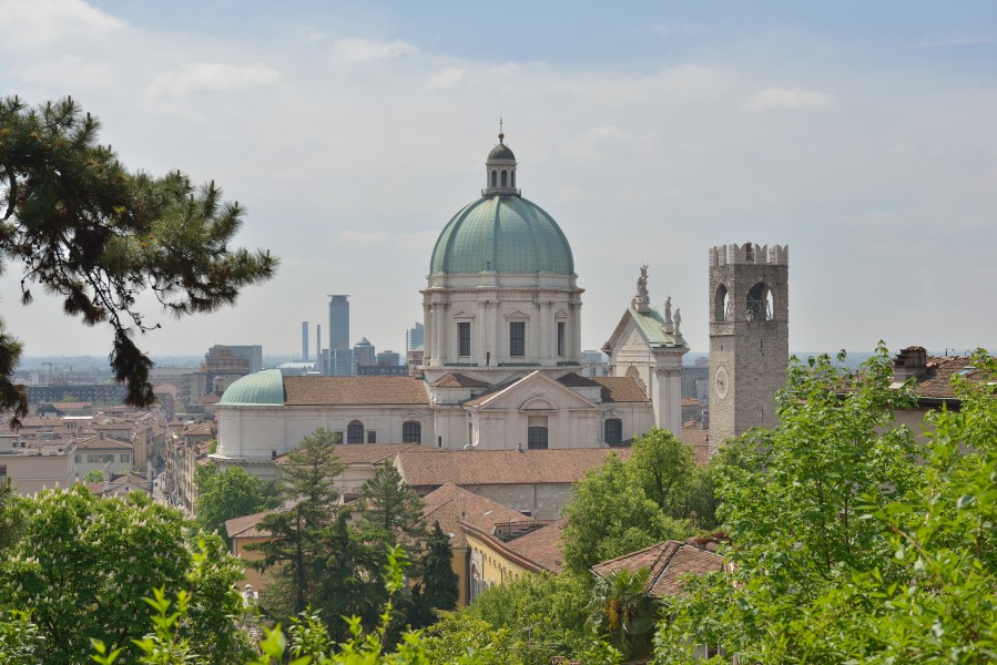 Brescia from above with the Duomo and the Torre del Popolo