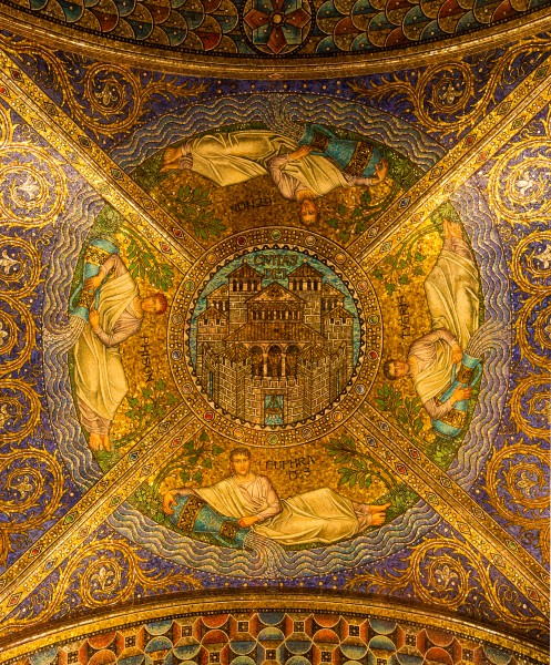 Ceiling Civitas Dei, Entrance of the Cathedral, Aachen, Germany