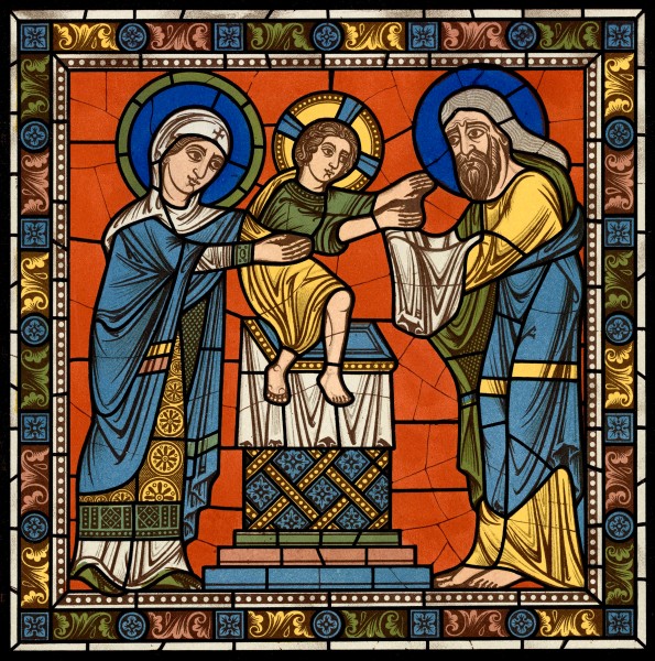 Chartres VITRAIL DE LA VIE DE JÉSUS-CHRIST Motiv 11 La présentation de Jésus au vieillard Siméon