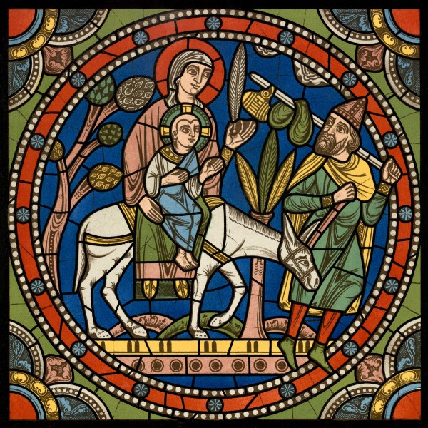 Chartres VITRAIL DE LA VIE DE JÉSUS-CHRIST Motiv 16 La fuite en Égypte (la Sainte Famille)