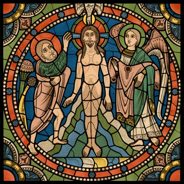 Chartres VITRAIL DE LA VIE DE JÉSUS-CHRIST Motiv 20 Le baptême de Jésus-Christ par saint Jean