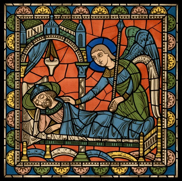 Chartres VITRAIL DE LA VIE DE JÉSUS-CHRIST Motiv 21 Joseph averti en songe par un ange