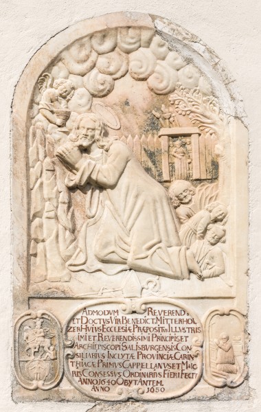 Ebenthal Gurnitz Pfarrkirche Gruendungsstein 1650 zu Ehren von Benedict Mitterholzer 22042016 1739