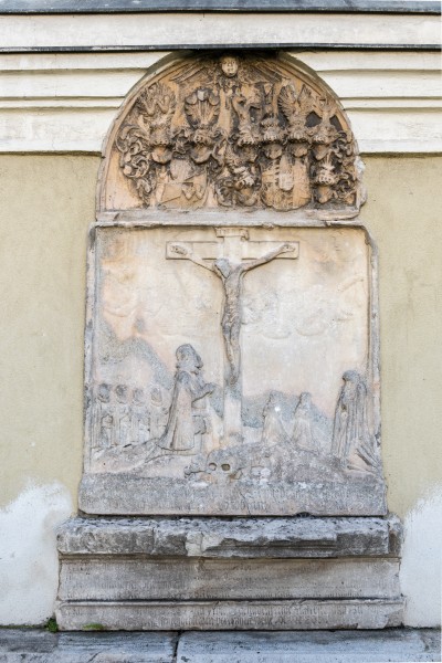 Klagenfurt Pfarrkirche hl Egid N-Seite Grabplatte der Familie Welzer von Eberstein 1588 18102017 1610