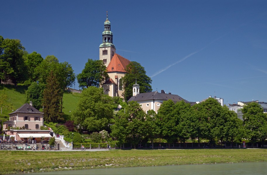 Maria Himmelfahrt Church, view from the Müllner Steg bridge. Salzburg, Austria
