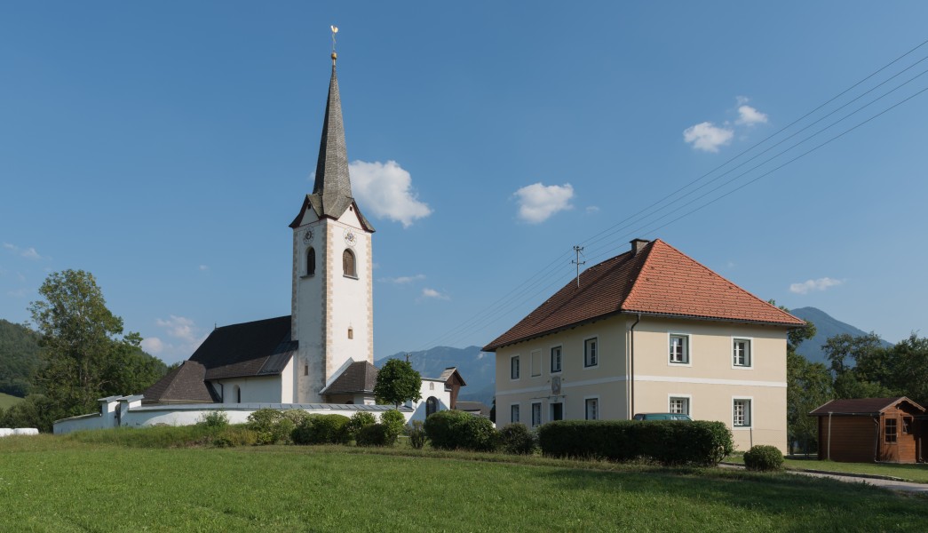 Maria Rain Goeltschach Pfarrkirche hl Daniel und Pfarrhof 13082015 6651