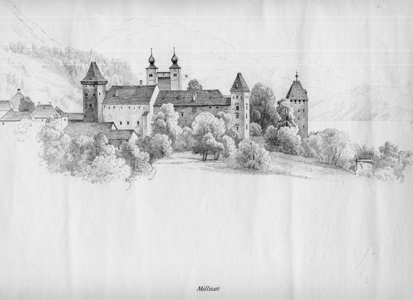 Millstatt Stift Westseite 01 1900 Grafik