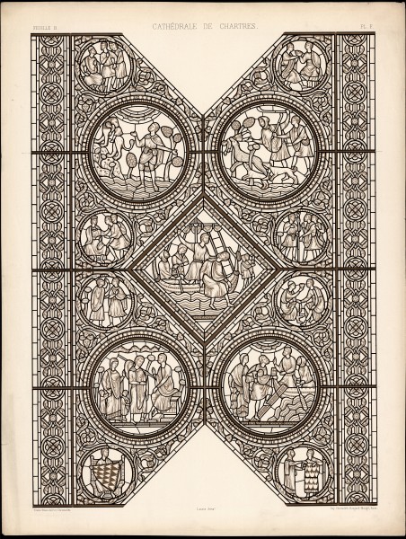 Monografie de la Cathedrale de Chartres - Atlas - Vitrail de saint Eustache - Feuille B - Lithographie