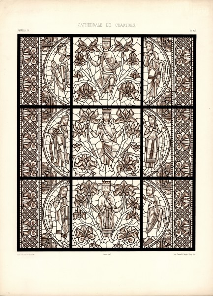 Monografie de la Cathedrale de Chartres - Atlas - Vitrail del arbre de Jessé Feuille B - Lithographie deux teintes