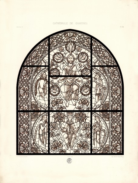 Monografie de la Cathedrale de Chartres - Atlas - Vitrail del arbre de Jessé Feuille C - Lithographie deux teiintes