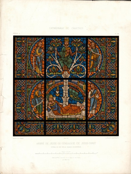 Monografie de la Cathedrale de Chartres - Atlas - Vitrail del arbre de Jesse Feuille A - Chromolithographie