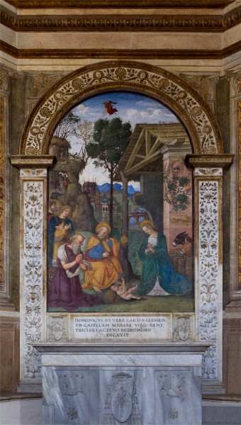 Nativité avec Saint Jérôme, Bernardino Pinturichio, 1488, cardinal Della Rovere, Piazza del Popolo, Rome, Italy