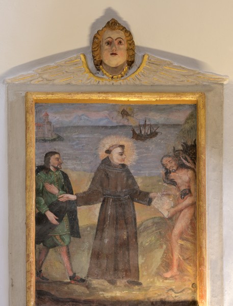 Painting of Saint Antony and naked man N 4 San Antone church Urtijëi