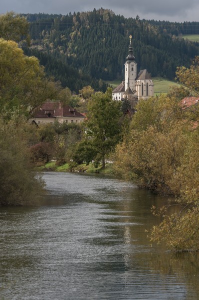 Strassburg Gurk-Fluss und Lieding Pfarrkirche hl Margaretha 11102016 4607