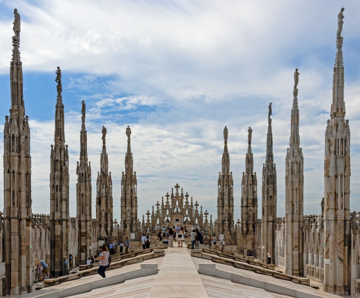 View west along Duomo roof, Milan